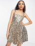 Band Of Stars premium square neck sequin corset skater dress in gold