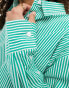 French Connection Alissa striped cropped shirt in green and cream stripe