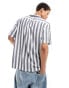 Lee short sleeve revere collar bold stripe resort shirt relaxed fit in navy