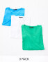 Фото #1 товара Yours 3 pack v-neck t-shirts in blue, green and white