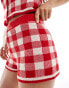 ASOS DESIGN knitted short co ord in gingham Красный, L - EU 44-46 - фото #2