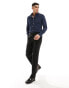 Фото #4 товара ASOS DESIGN slim shirt in waffle texture with cut away collar in navy