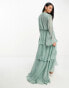 Фото #3 товара ASOS DESIGN soft midi dress with button front and trailing floral embellishment in sage