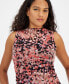 Фото #3 товара Women's Abstract-Print Draped-Front Sleeveless Top, Created for Macy's