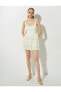 Dantelli Katlı U Yaka Askılı Mini Bridal Elbise