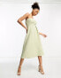 Фото #1 товара ASOS DESIGN textured bandeau cut out back with tie detail midi skater dress in sage green