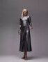 Фото #4 товара Topshop – Metallic-Maxikleid mit Rückenausschnitt in Silber mit abgenähtem Bahnendesign