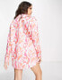 John Zack satin shirt in bright pink print co-ord