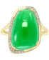 ფოტო #3 პროდუქტის EFFY® Dyed Green Jade (17x12mm) & Diamond (1/10 ct. t.w.) Statement Ring in 14k Gold
