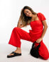 & Other Stories linen puff sleeve jumpsuit in red