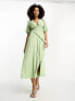 ASOS DESIGN puff sleeve pleat drape midi dress in mint