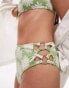 Фото #4 товара Topshop daisy jacquard ring detail high waist bikini bottoms in green