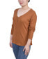 ფოტო #3 პროდუქტის Petite Long Sleeve Ribbed Henley Top