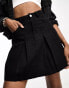 In The Style Tall exclusive box pleat denim mini skirt in black