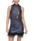 Фото #3 товара Women's Feather-Trim Sequin Mock-Neck Dress