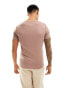 ASOS DESIGN 2 pack muscle fit rib t-shirt in stone and brown Steinbeige/Staubrosa, S - Chest 38 - фото #3