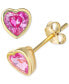 ფოტო #1 პროდუქტის Pink Cubic Zirconia Heart Stud Earrings in 18K Gold-Plated Sterling Silver, Created for Macy's