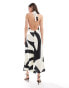 Bardot satin halterneck maxi dress in abstract print in mono