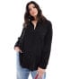 Vero Moda Curve linen blend long sleeved shirt in black