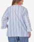 Фото #2 товара Plus Size Bayou Pinstripe Embroidered Button Down Top