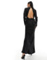 Фото #8 товара ASOS DESIGN satin long sleeve maxi dress with sheer panel detail in black