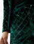 Фото #4 товара ASOS DESIGN skinny diamond sequin suit trouser in dark green