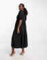 Nobody's Child Rochelle puff sleeve smock midi dress in black