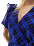 Wednesday's Girl wrap detail check midaxi dress in blue