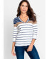 ფოტო #1 პროდუქტის Women's 3/4 Sleeve Striped V-Neck Pullover