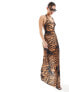 ASOS DESIGN halter plunge detail maxi dress in tiger print