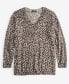 Plus Size 100% Cashmere Leopard-Print Sweater, Created for Macy's Soft Black Combo, 0X - фото #4