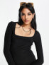 ASOS DESIGN square neck long sleeve slinky maxi dress in black