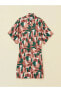 Фото #1 товара Lcw Vision Desenli Kısa Kollu Oversize Saten Kadın Gömlek Elbise
