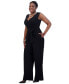 ფოტო #3 პროდუქტის Women's Surplice-Neck Sleeveless Tie-Waist Jumpsuit