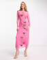 Фото #8 товара Never Fully Dressed long sleeve embellished maxi dress in pink butterfly print