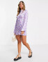 Фото #6 товара River Island flute sleeve floral mini dress in purple