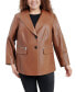 Фото #1 товара Women's Plus Size Zip-Pocket Leather Blazer Coat