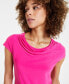 Women's Stretch Knit Cowl-Neck Short-Sleeve Top