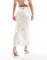 Emory Park satin slip midi skirt with ditsy floral in off white