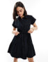 Threadbare Song poplin v neck skater dress in black