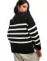 Pimkie longline side split jumper in black and cream stripe