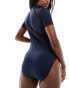 Фото #2 товара Threadbare sporty short sleeve swimsuit with zip front and high neck in navy blue