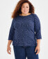 ფოტო #1 პროდუქტის Plus Size Printed 3/4-Sleeve Top, Created for Macy's