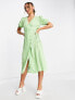 Фото #2 товара Mango button down midi dress in green geo print