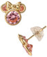 ფოტო #1 პროდუქტის Pink Cubic Zirconia Minnie Mouse Stud Earrings in 14k Gold