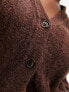 Topshop Curve knitted fluffy v-neck wide rib cardigan in brown