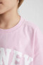 Kız Çocuk Crop Baskılı Kısa Kollu Tişört C2216A824SM