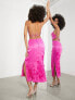 Фото #2 товара ASOS EDITION satin halter floral embroidered midi dress with cut out back in pink