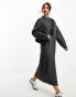 Фото #8 товара ASOS DESIGN oversized knitted midi dress with crew neck and seam detail in charcoal