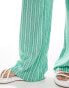 Stradivarius linen look pull on trouser in green stripe co-ord